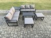 Fimous Aluminium Patio Outdoor Garden Furniture Lounge Sofa Set with Oblong Coffee Table 2 Big Footstools Side Table Dark Grey