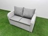 Fimous PE Rattan Garden Furniture Set Reclining Chair Sofa Double Love Seat 2 Seater Sofa Lounge Set Adjustable Lifting Dining or Coffee Table 2 Big Footstool 2 Side Table Light Grey