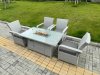 Fimous Light Grey Rattan Outdoor Garden furniture Set Gas Fire Pit Table and 4 Chairs Set with Seat Cushion