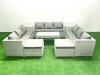 Fimous Rattan Garden Outdoor Furniture Set 11 Seater Garden Sofa Oblong Coffee Table Set with 2 Big Footstools 2 Side Tables Light Grey Mixed