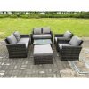 Fimous 7 Seater Dark Grey Mixed High Back Rattan Sofa Set Rectangular Coffee Table Garden Furniture Outdoor Patio