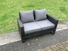 Fimous 7 Seater Garden Dining Set Wicker PE Rattan Outdoor Furniture Sofa with Rectangular Dining Table Double Seat Sofa 3 Footstools Side Table Dark Grey Mixed