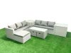 Fimous 9 Seater Garden Outdoor Rattan Furniture Set Rattan Garden Sofa Oblong Coffee Table with 3 Footstools 2 Side Tables Light Grey Mixed