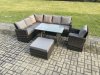 Fimous Outdoor Furniture Garden Dining Set Rattan Corner Sofa Set with Rectangular Dining Table Armchair Big Footstool Dark Grey Mixed