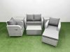 Fimous Light Grey PE Wicker Rattan Garden Furniture Set Sofa Set Reclining Adjustable Chair Rectangular Coffee Table 5 Seater With Footstool 2 Side Table