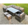 Fimous 9 Seats Dark Mixed Grey Rattan Garden Furniture Corner Sofa Set Adjustable Dining Or Coffee Table Chair Left Corner