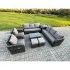 Fimous Rattan Outdoor Garden Furniture Sofa Set Patio Table & Chairs Set with 3 Seater Sofa Reclining Chair Side Table 2 Small Footstools Dark Grey Mixed