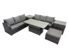 Fimous Rattan Garden Furniture Dining Set 7-seater Patio Height Adjustable Rising Lifting Table Sofa Set with 2 Side Table Dark Grey Mixed