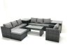 Fimous Rattan Garden Furniture Set Outdoor 8 Seater Patio Conversation Sets with Glass Top Coffee Table 2 Side Tables