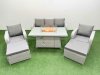 Fimous PE Rattan Garden Furniture Set Reclining Chair Sofa Lounge Sofa Set Firepit Dining Table 2 Big Footstool Light Grey