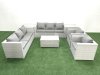 Fimous Outdoor Rattan Sofa Garden Furniture Set with 2 Armchairs Oblong Coffee Table 2 Side Tables Light Grey Mixed