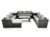 Fimous Outdoor Garden Furniture Set 10 Seater Rattan Sofa Set with Coffee Table Big Footstool 2 Side Tables Dark Grey Mixed