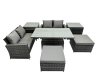 Fimous Outdoor Love Sofa Set 6 Seat Rattan Garden Furniture Set with Adjustable Lifting Dining or Coffee Table Big Stool Dark Grey Mixed
