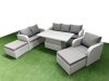 Fimous Patio PE Wicker 8 Seater Outdoor Rattan Furniture Sofa Sets with Adjustable Lifting Dining or Coffee Table Reclining Chair Loveseat Sofa 3 Seater Sofa 2 Big Footstools Light Grey