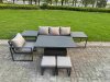 Fimous Aluminum Outdoor Dining Set Patio Dining Furniture Set Includes Adjustable Rising Lifting Dining Table Chairs with 2 Small Footstools Side Table