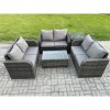 Fimous Outdoor Garden Furniture Sets 6 Seater Wicker Rattan Furniture Sofa Sets with Rectangular Coffee Table Love Sofa Side Table Dark Grey Mixed