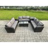 Fimous 11 Seater Outdoor Lounge Sofa Set Rattan Garden Furniture Set with Rectangular Coffee Table Side Table 2 Small Footstools 3 Seater Sofa Dark Grey Mixed