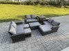Fimous 8pc Rattan Sofa Garden Furniture Outdoor Patio Set with Side Table 3 Footstools Double Seat Sofa Dark Grey Mixed