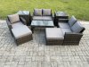 Fimous 7 Seater Outdoor Rattan Patio Furniture Set Garden Lounge Sofa Set with 2 Side Tables 2 Big Footstool Coffee Table Dark Grey Mixed