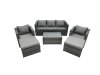 Fimous Rattan Garden Furniture Dining Set 7-seater Patio Coffee Table Sofa Set with 2 Armchair 2 Big Footstools Dark Grey Mixed