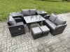 Fimous 7 Seater Outdoor Garden Dining Sets Rattan Furniture With Dining Table Armchairs Love Sofa 2 Small Footstools 2 Side Tables Dark Grey Mixed