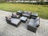 Fimous Rattan Garden Furniture Set Patio Outdoor Lounge Sofa Set with Square Coffee Table Double Seat Sofa 2 Side Tables Big Footstool Dark Grey Mixed