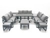 Fimous 12 Seater Garden Sofa Set Aluminium Furniture Rising Dining Tabe Set with Side Table 3 Footstools Dark Grey