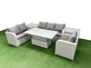 Fimous Patio PE Wicker 6 Seater Outdoor Rattan Furniture Sofa Sets with Adjustable Lifting Dining or Coffee Table Reclining Chair Loveseat Sofa 3 Seater Sofa 2 Side Table Light Grey