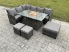 Fimous Rattan Garden Furniture High Back Corner Sofa Gas Fire Pit Dining Table Sets Gas Heater with 3 Footstools 9 Seater Dark Grey Mixed