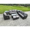 Fimous Outdoor Lounge Sofa Set 9 Seater Rattan Garden Furniture Set with Rectangular Coffee Table 2 Small Footstools 3 Seater Sofa 2 Side Tables Dark Grey Mixed