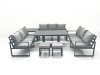 Fimous 11 Seater Garden Sofa Set Aluminium Furniture Rising Dining Tabe Set with Side Table 2 Small Footstools Dark Grey