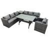 Fimous 7 Seater Outdoor Corner Sofa Chair Dining Table Set Garden Rattan Furniture Set with Side Table Dark Grey