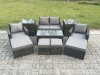 Fimous High Back Rattan Garden Furniture Sofa Sets with Rectangular Coffee Table 2 Side Tables Armchair 2 Big Footstool 2 Small Footstools Dark Grey Mixed