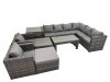 Fimous Outdoor Rattan Oblong Coffee Table Corner Sofa Sets Garden Furniture Set with 2 Chairs 2 Big Stools Side Table Dark Grey Mixed