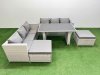 Fimous Rattan Garden Furniture Dining Set 8-seater Patio Rectangular Table Sofa Set with 2 Big Stools Light Grey