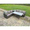 Fimous Rattan Garden Furniture Set with Oblong Rectangular Dining Table 4 Pieces Outdoor Lounge Sofa Set Dark Grey Mixed