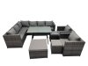 Fimous 11-seater Outdoor PE Rattan Sofa Set with Dining Table Patio Garden Furniture Sets with 2 Chair 3 Stools Dark Grey Mixed