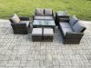 Fimous 7pcs Rattan Outdoor Garden Furniture Sofa Set with Coffee Table Side Table 2 Small Footstools Dark Grey Mixed