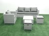 Fimous 6 Seater Rattan Garden Furniture Set with 3 Seater Sofa Chair Square Coffee Table Big Footstool Light Grey Mixed
