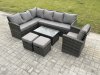 Fimous Rattan Lounge Corner Sofa Set Wicker PE Outdoor Garden Furniture Set with Rectangular Coffee Table 2 Small Footstools Chair Dark Grey Mixed
