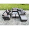 Fimous 9 Seater Rattan Garden Furniture Set Patio Outdoor Lounge Sofa Set with Rectangular Coffee Table 3 Footstools Love Sofa Side Table Dark Grey Mixed
