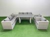 Fimous 8 Seater Wicker PE Rattan Furniture Outdoor Dining Table 3 Seater Sofa Armchair Set with Side Table Light Grey