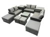 Fimous PE Rattan Garden Furniture Set Lounge Double Seat Sofa Coffee Table Set with 2 Side Tables 4 Stools Dark Grey Mixed