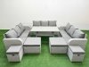 Fimous PE Rattan Lounge Sofa Set 10 Seater Outdoor Garden Furniture Set with Dining Table 3 Seater Sofa 2 Big Footstools Side Table Light Grey