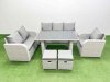 Fimous Rattan Outdoor Table Reclining Chair Sofa Set with 2 Small Stools Light Grey 8 Seater
