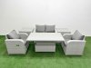 Fimous Light Grey PE Wicker Rattan Garden Furniture Set Sofa Set Reclining Chair Adjustable Lifting Dining or Coffee Table 4 Seater With 2 Side Table