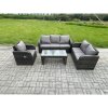 Fimous 6 Seater Outdoor Rattan Garden Furniture Set Rattan Lounge Sofa Set with Rectangular Coffee Table Reclining Chair Dark Grey Mixed