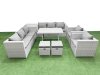 Fimous 10 Seater Garden Furniture Set PE Ratten Garden Sofa Set with Rectangular Dining Table 2 Small Stools Side Table Light Grey
