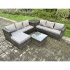Fimous 7 Seater Rattan Garden Furniture Sofa Set with Side Table Square Coffee Table Big Footstool Indoor Outdoor Rattan Set Dark Grey Mixed