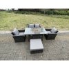 Fimous Rattan Outdoor Furniture Gas Fire Pit Rectangle Dining Table Gas Heater Chairs Two Seater Love Sofa Sets Big Footstools 5 Seater